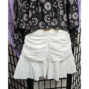 NWT Forever 21 White Ruched  Mini Skirt High Waist Pleated Size L